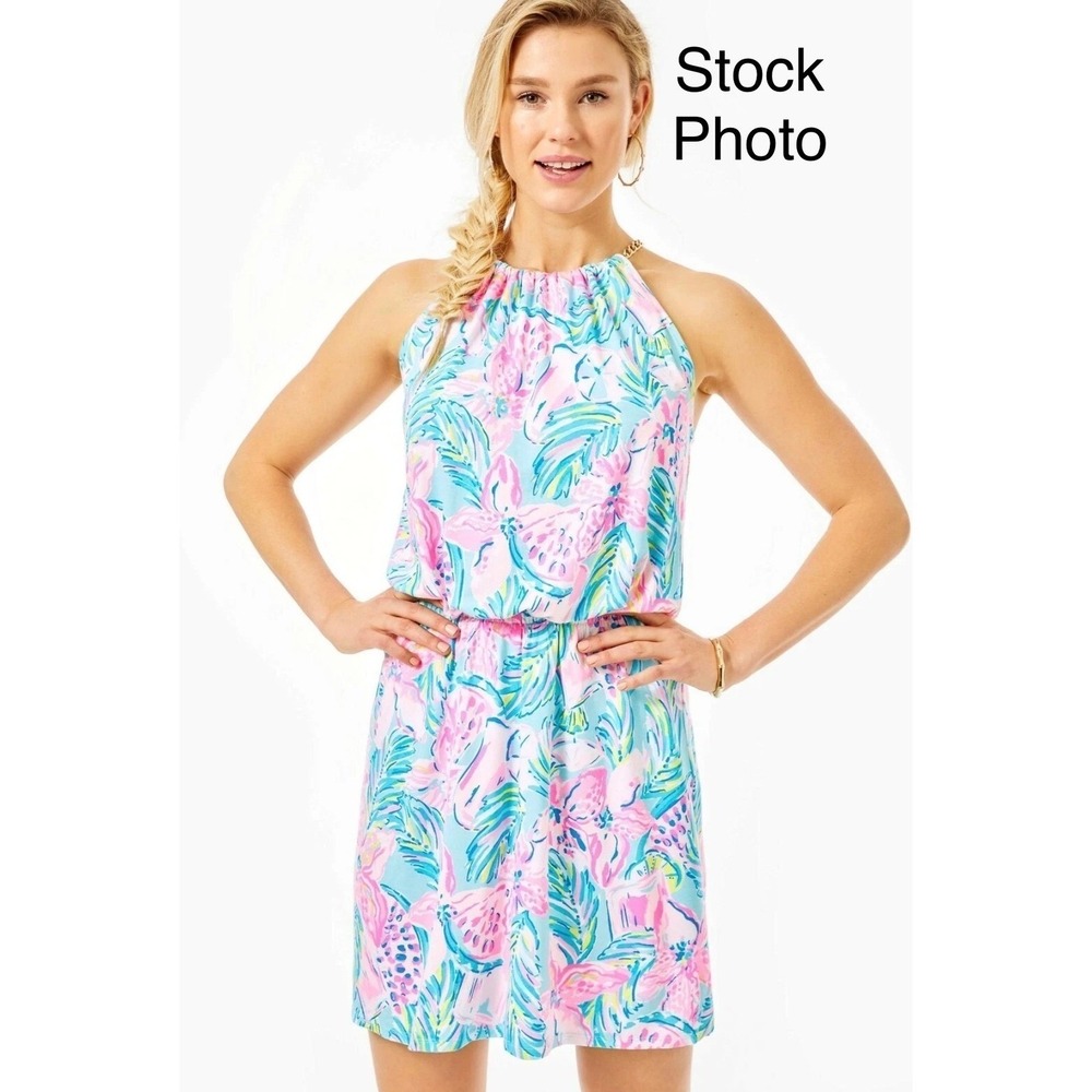Lilly Pulitzer Bowen "Gimme the Juice" Print Gold Chain Halter XS Resortwear
